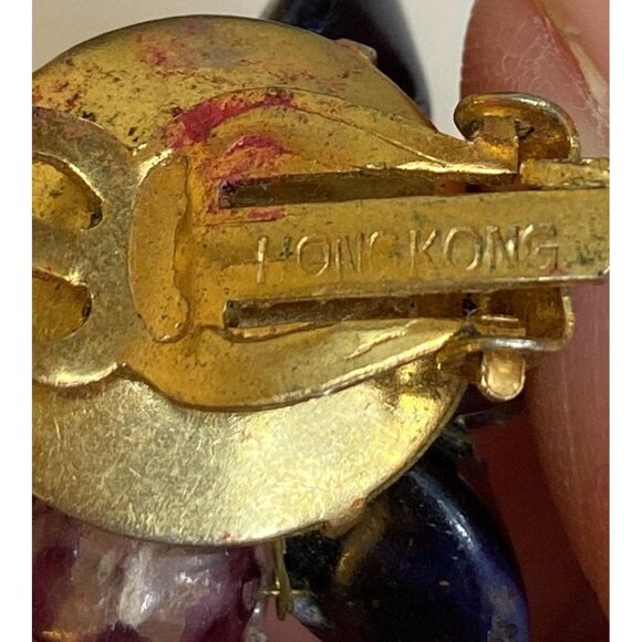 Mid-Century Cluster Earrings; Petite Purple Lampwork Beads and Black Disks - HON - Picture 5 of 6